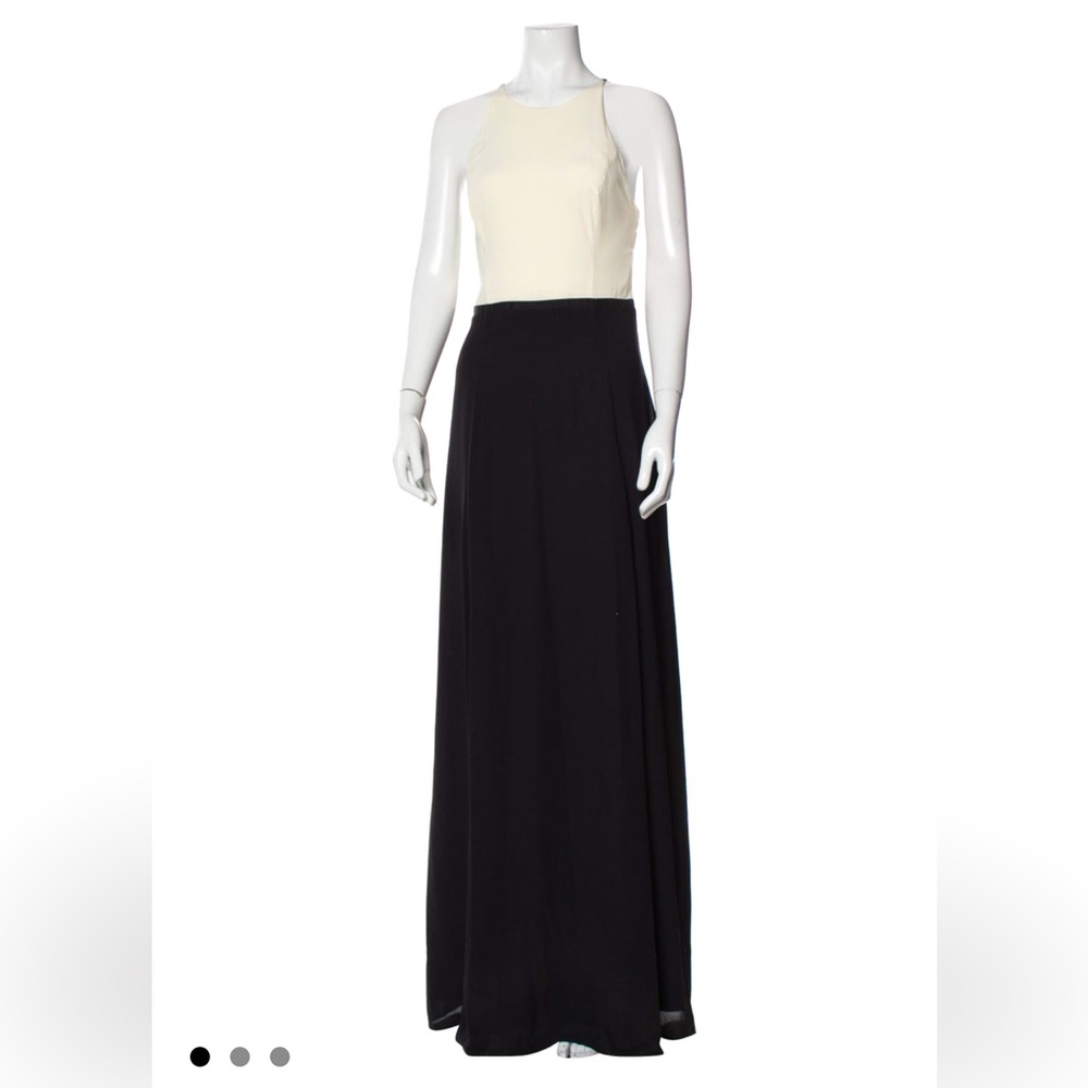 NWT Halston Black / Cream Halter Maxi Dress, size 8.